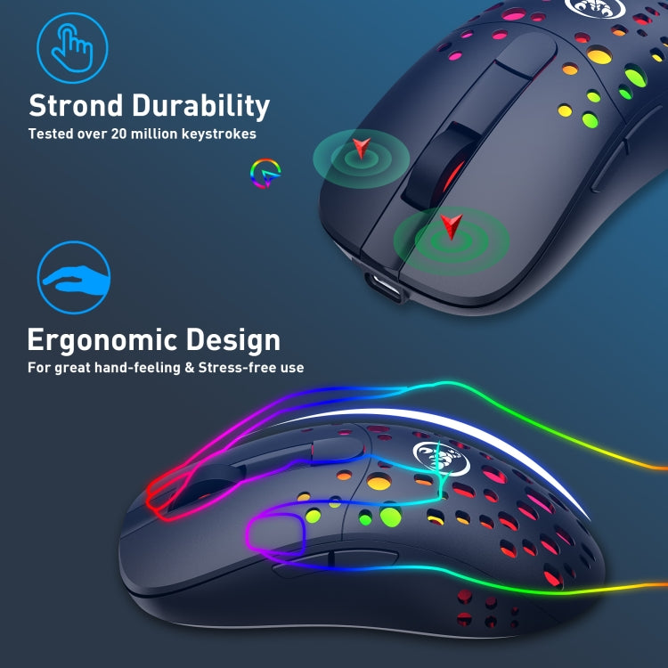 HXSJ T100 10000 DPI RGB Macro Definition Wired Wireless Dual-mode Mouse(Black) - Wireless Mice by HXSJ | Online Shopping South Africa | PMC Jewellery | Buy Now Pay Later Mobicred