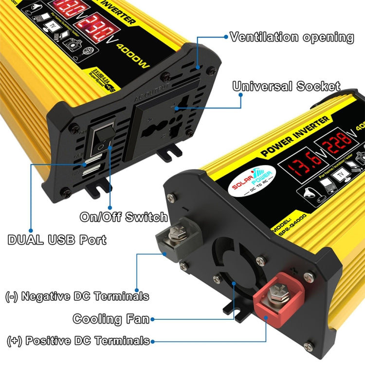 Legend II Generation 12V to 110V 4000W Modified Square Wave Car Power Inverter(Yellow) - Modified Square Wave by PMC TechLife | Online Shopping South Africa | PMC TechLife | Buy Now Pay Later Mobicred