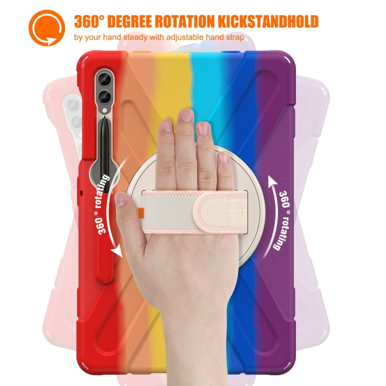 For Samsung Galaxy Tab S7 FE T730 / S7+ / S9+ /S8+ Silicone + PC Protective Case with Holder & Shoulder Strap(Colorful Red) - free shipping - PMC Jewellery - Order now!
