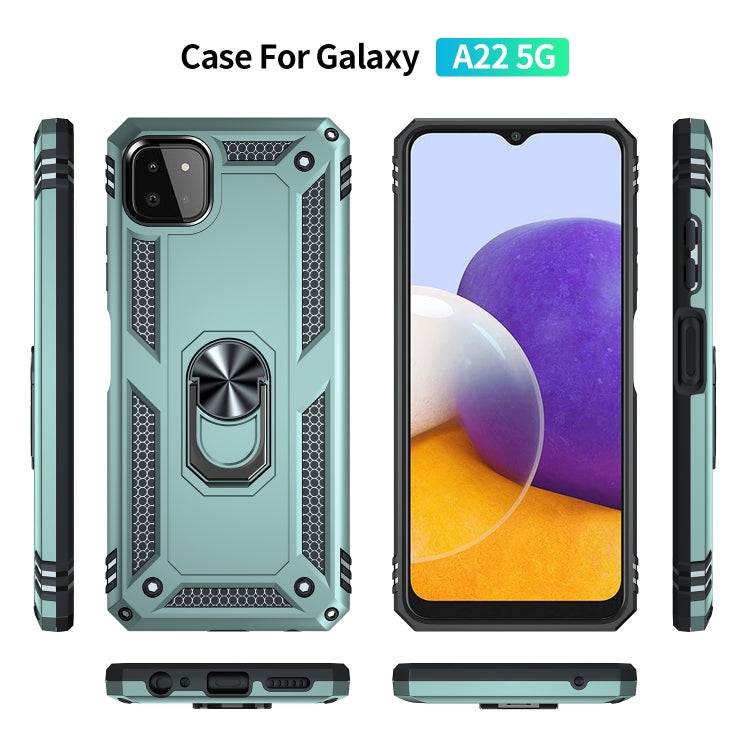For Samsung Galaxy A22 5G Shockproof TPU + PC Protective Case with 360 Degree Rotating Holder(Dark Green) - Galaxy Phone Cases by PMC TechLife | Online Shopping South Africa | PMC TechLife