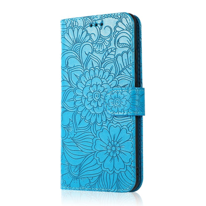 For Samsung Galaxy A32 4G Skin Feel Embossed Sunflower Horizontal Flip Leather Case with Holder & Card Slots & Wallet & Lanyard(Blue) - Galaxy Phone Cases by PMC Jewellery | Online Shopping South Africa | PMC Jewellery