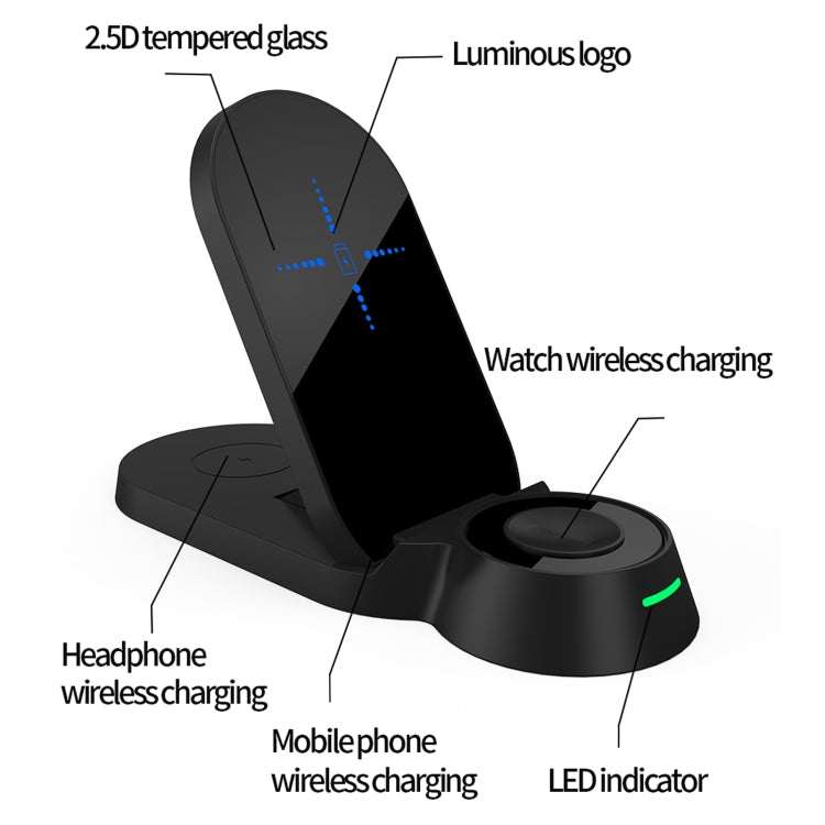 H22 3 In 1 Multi-function Foldable Smart Wireless Charger for Smart Phones & iWatches & AirPods(Black) - Wireless Charger by PMC Jewellery | Online Shopping South Africa | PMC Jewellery | Buy Now Pay Later Mobicred