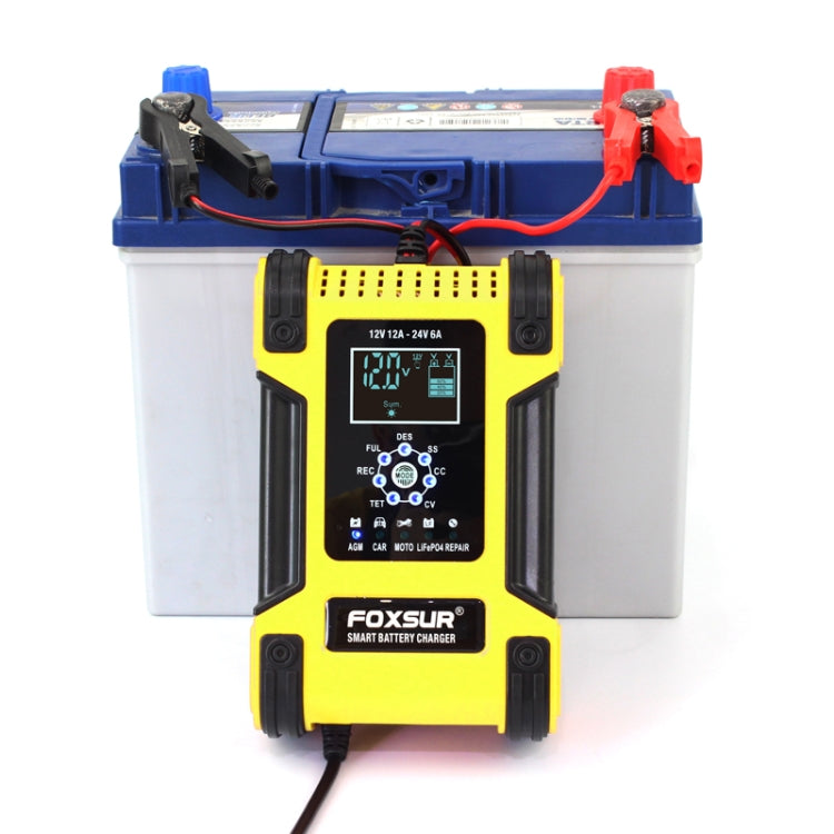 FOXSUR 12A / 12V / 24V Car / Motorcycle 7-stage Lead-acid Battery AGM Charger, Plug Type:JP Plug(Yellow) - Battery Charger by FOXSUR | Online Shopping South Africa | PMC Jewellery | Buy Now Pay Later Mobicred
