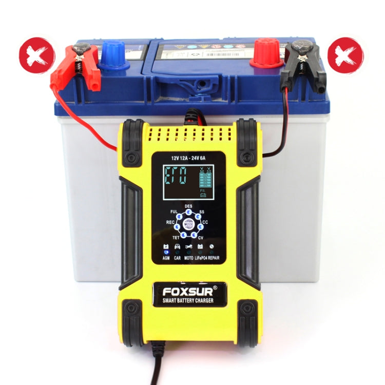FOXSUR 12A / 12V / 24V Car / Motorcycle 7-stage Lead-acid Battery AGM Charger, Plug Type:JP Plug(Yellow) - Battery Charger by FOXSUR | Online Shopping South Africa | PMC Jewellery | Buy Now Pay Later Mobicred