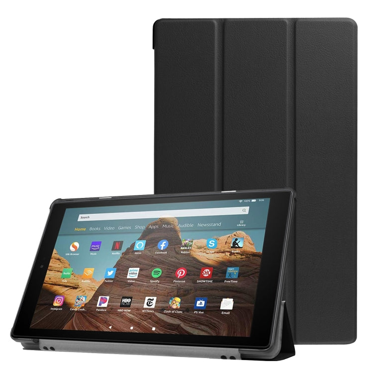 For Amazon Kindle Fire HD 10 2017 / 2019Custer Texture Horizontal Flip Leather Case with Three-folding Holder & Sleep / Wake-up Function(Black) - Amazon by PMC TechLife | Online Shopping South Africa | PMC TechLife | Buy Now Pay Later Mobicred