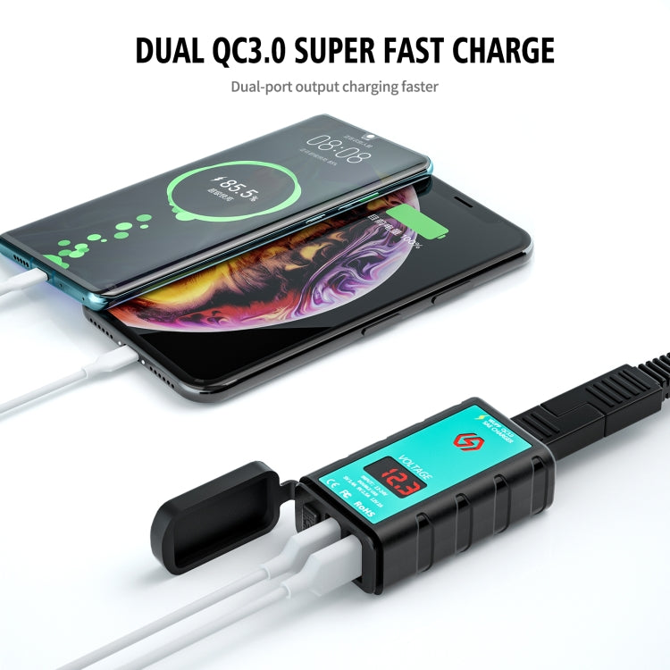 WUPP ZH-1422A3 DC12-24V Motorcycle Square Dual USB Fast Charging Charger with Switch + Voltmeter + Integrated SAE Socket + 1.4m OT Terminal Cable - Battery Charger by WUPP | Online Shopping South Africa | PMC TechLife | Buy Now Pay Later Mobicred