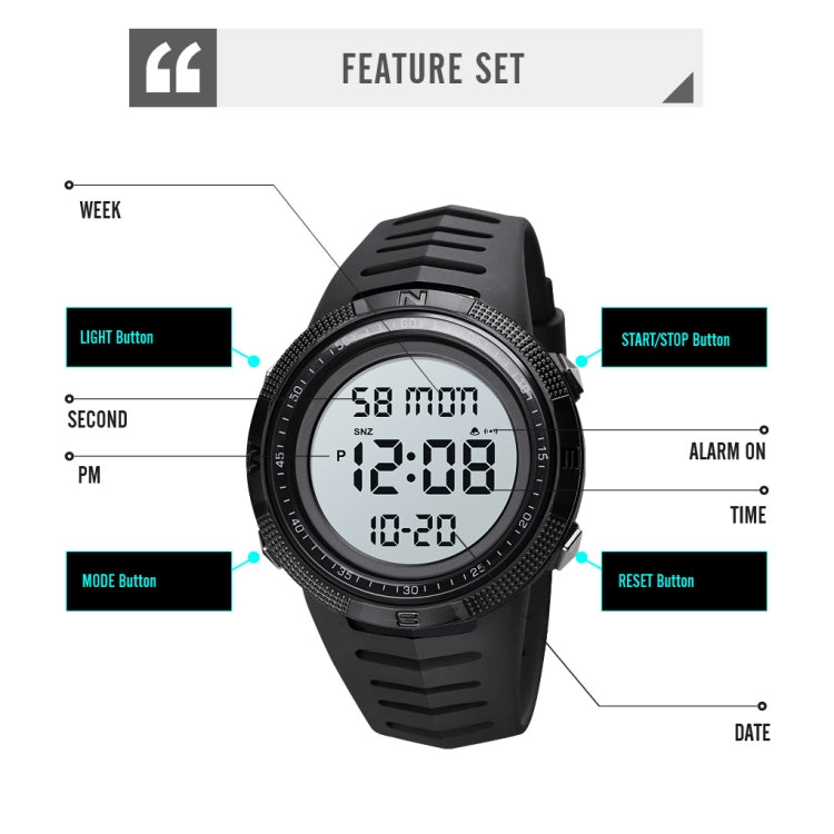 SKMEI 1632 Dual Time Display Luminous Electronic Watch, Support Alarm Clock(Black and White) - free shipping - PMC TechLife - Order now!