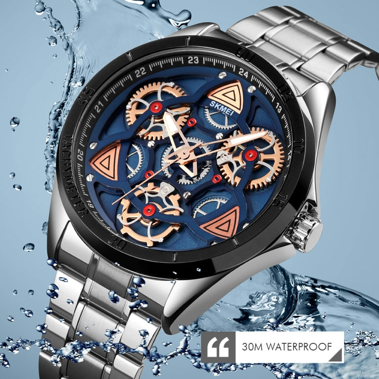 SKMEI 1678 Men Waterproof Quartz Watch with Rotatable Gear Dial(Rose Gold Shell Black Surface) - free shipping - PMC TechLife - Order now!