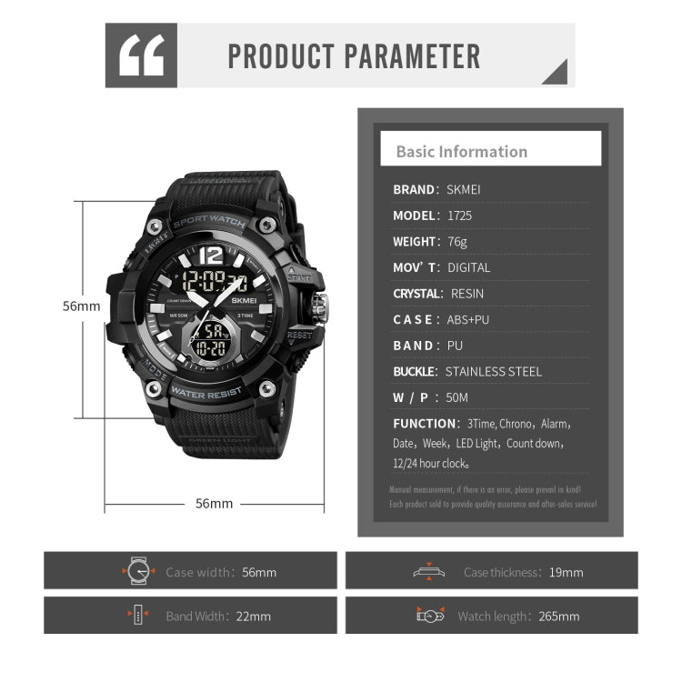 SKMEI 1725 Three Time LED Digital Display Timing Luminous Electronic Watch(Gold) - free shipping - PMC TechLife - Order now!