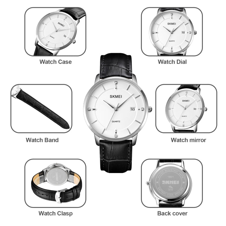 SKMEI 1801 Men Casual Calendar Quartz Watch(Silver White Brown) - free shipping - PMC TechLife - Order now!
