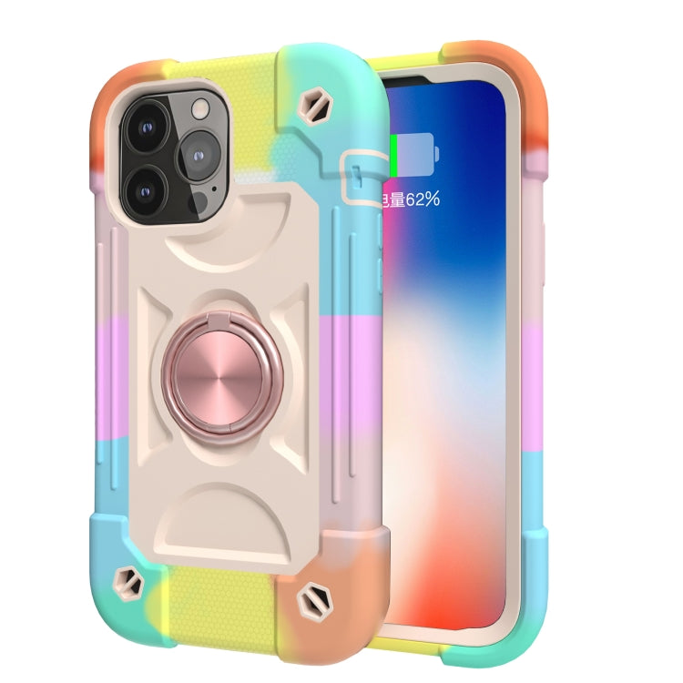 For iPhone 13 Shockproof Silicone + PC Protective Case with Dual-Ring Holder(Colorful Rose Gold) - iPhone 13 Cases by PMC TechLife | Online Shopping South Africa | PMC TechLife | Buy Now Pay Later Mobicred