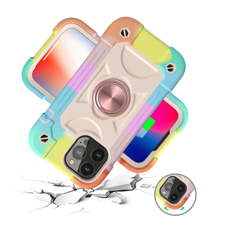 For iPhone 13 Shockproof Silicone + PC Protective Case with Dual-Ring Holder(Colorful Rose Gold) - iPhone 13 Cases by PMC TechLife | Online Shopping South Africa | PMC TechLife | Buy Now Pay Later Mobicred