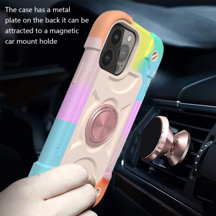 For iPhone 13 Shockproof Silicone + PC Protective Case with Dual-Ring Holder(Colorful Rose Gold) - iPhone 13 Cases by PMC TechLife | Online Shopping South Africa | PMC TechLife | Buy Now Pay Later Mobicred