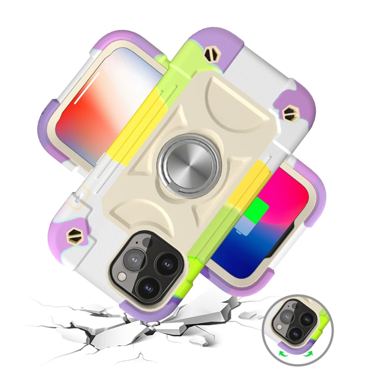For iPhone 13 Shockproof Silicone + PC Protective Case with Dual-Ring Holder(Colorful Beige) - iPhone 13 Cases by PMC TechLife | Online Shopping South Africa | PMC TechLife | Buy Now Pay Later Mobicred