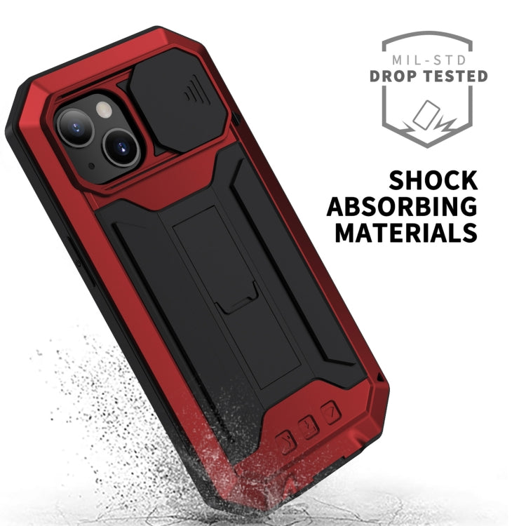For iPhone 13 mini R-JUST Sliding Camera Shockproof Life Waterproof Dust-proof Metal + Silicone Protective Case with Holder (Red) - iPhone 13 mini Cases by R-JUST | Online Shopping South Africa | PMC TechLife | Buy Now Pay Later Mobicred