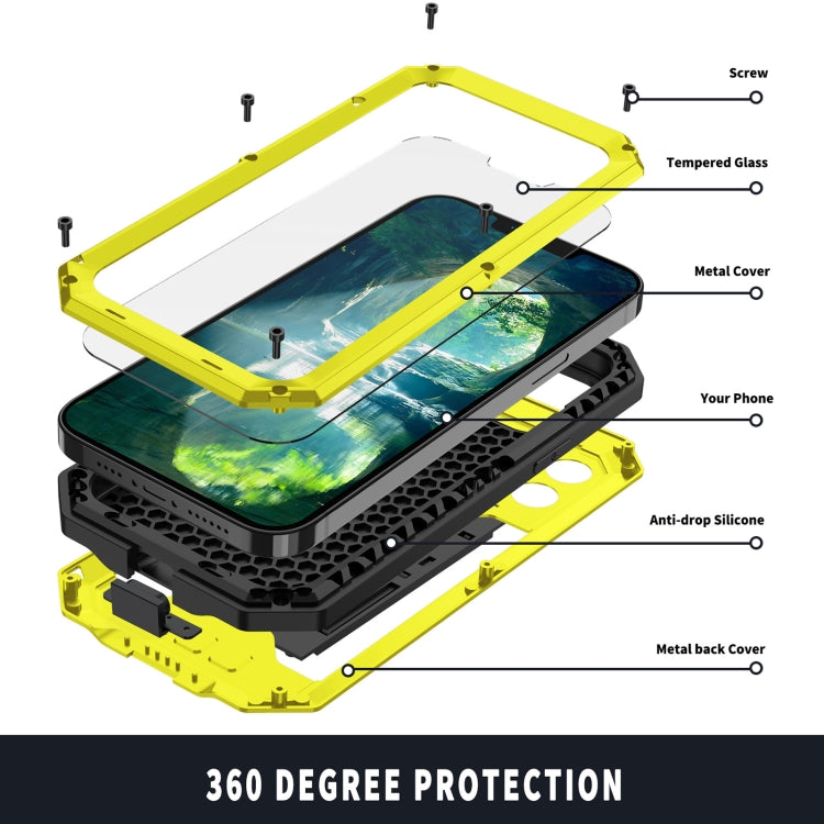 For iPhone 13 R-JUST Sliding Camera Shockproof Life Waterproof Dust-proof Metal + Silicone Protective Case with Holder(Yellow) - iPhone 13 Cases by R-JUST | Online Shopping South Africa | PMC TechLife | Buy Now Pay Later Mobicred