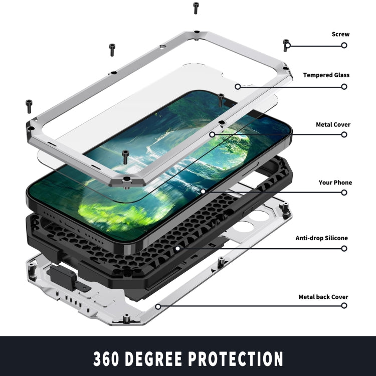 For iPhone 13 R-JUST Sliding Camera Shockproof Life Waterproof Dust-proof Metal + Silicone Protective Case with Holder(Silver) - iPhone 13 Cases by R-JUST | Online Shopping South Africa | PMC TechLife | Buy Now Pay Later Mobicred