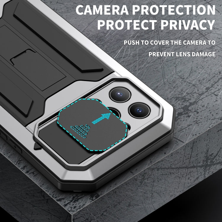 For iPhone 13 Pro Max R-JUST Sliding Camera Shockproof Life Waterproof Dust-proof Metal + Silicone Protective Case with Holder (Silver) - iPhone 13 Pro Max Cases by R-JUST | Online Shopping South Africa | PMC TechLife | Buy Now Pay Later Mobicred