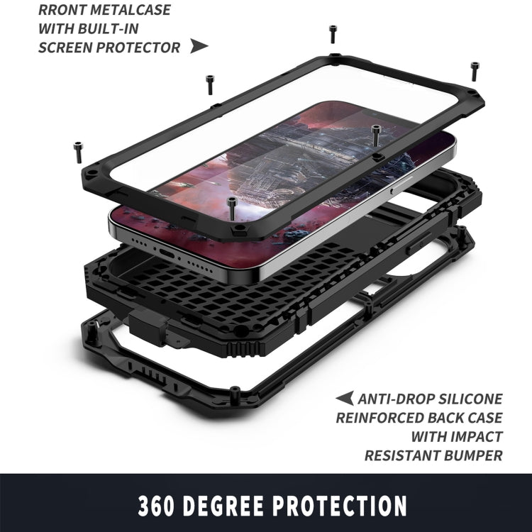 For iPhone 13 mini R-JUST Shockproof Waterproof Dust-proof Metal + Silicone Protective Case with Holder (Black) - free shipping - PMC TechLife - Order now!