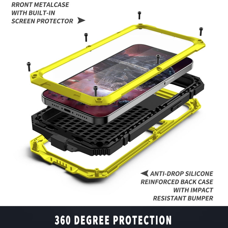 For iPhone 13 mini R-JUST Shockproof Waterproof Dust-proof Metal + Silicone Protective Case with Holder (Yellow) - iPhone 13 mini Cases by R-JUST | Online Shopping South Africa | PMC TechLife | Buy Now Pay Later Mobicred