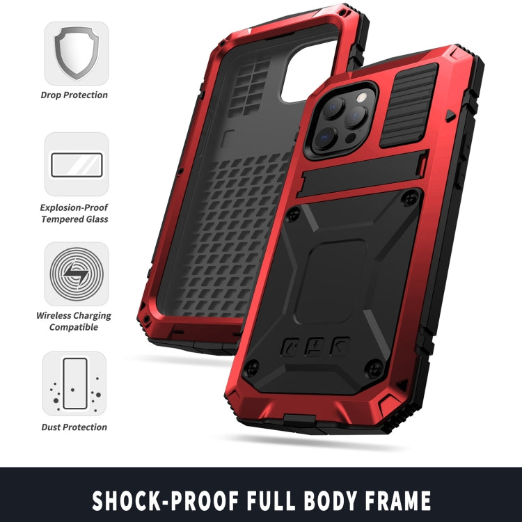 For iPhone 13 R-JUST Shockproof Waterproof Dust-proof Metal + Silicone Protective Case with Holder(Red) - iPhone 13 Cases by R-JUST | Online Shopping South Africa | PMC Jewellery