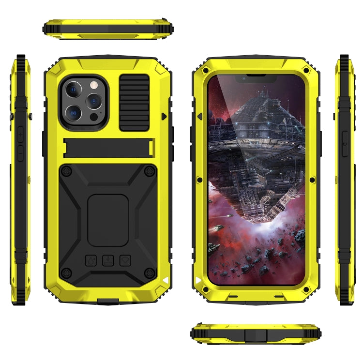 For iPhone 13 R-JUST Shockproof Waterproof Dust-proof Metal + Silicone Protective Case with Holder(Yellow) - iPhone 13 Cases by R-JUST | Online Shopping South Africa | PMC TechLife
