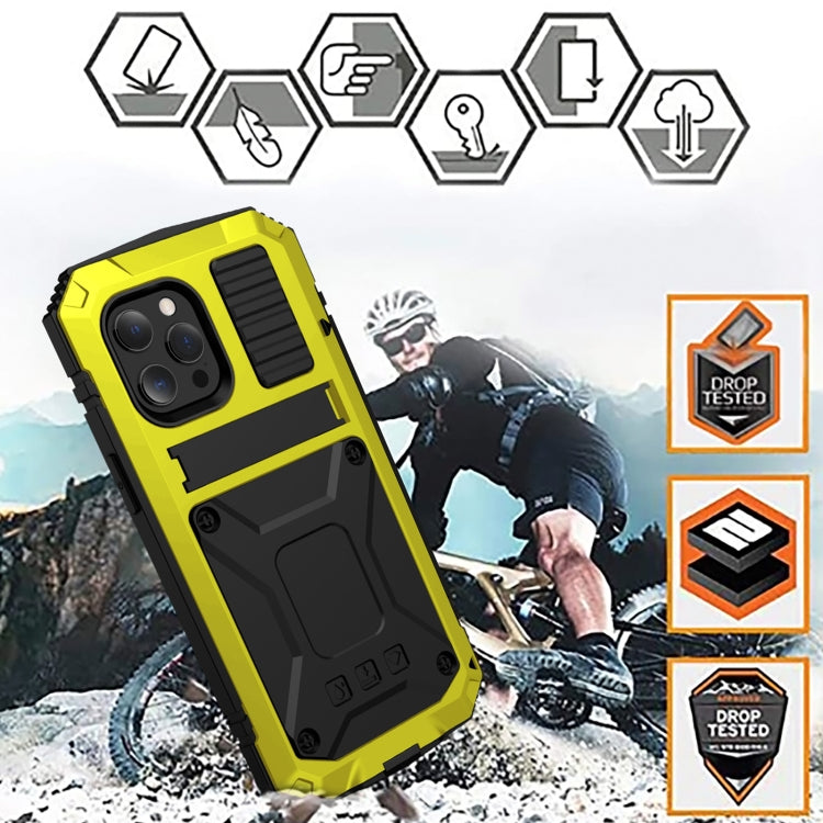 For iPhone 13 R-JUST Shockproof Waterproof Dust-proof Metal + Silicone Protective Case with Holder(Yellow) - iPhone 13 Cases by R-JUST | Online Shopping South Africa | PMC TechLife