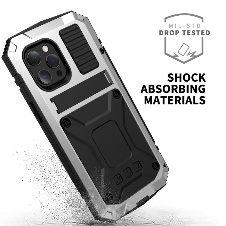 For iPhone 13 R-JUST Shockproof Waterproof Dust-proof Metal + Silicone Protective Case with Holder(Silver) - iPhone 13 Cases by R-JUST | Online Shopping South Africa | PMC TechLife | Buy Now Pay Later Mobicred