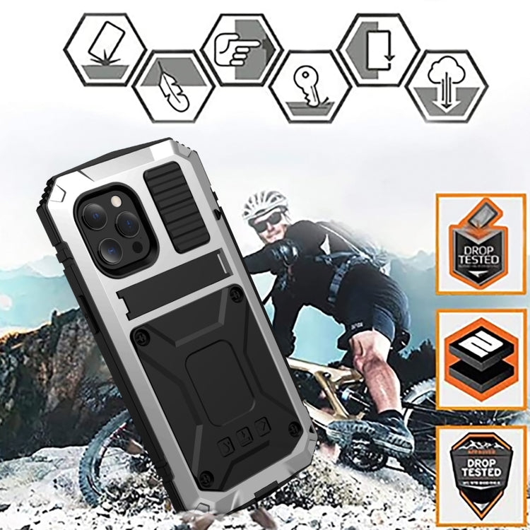 For iPhone 13 R-JUST Shockproof Waterproof Dust-proof Metal + Silicone Protective Case with Holder(Silver) - iPhone 13 Cases by R-JUST | Online Shopping South Africa | PMC TechLife | Buy Now Pay Later Mobicred