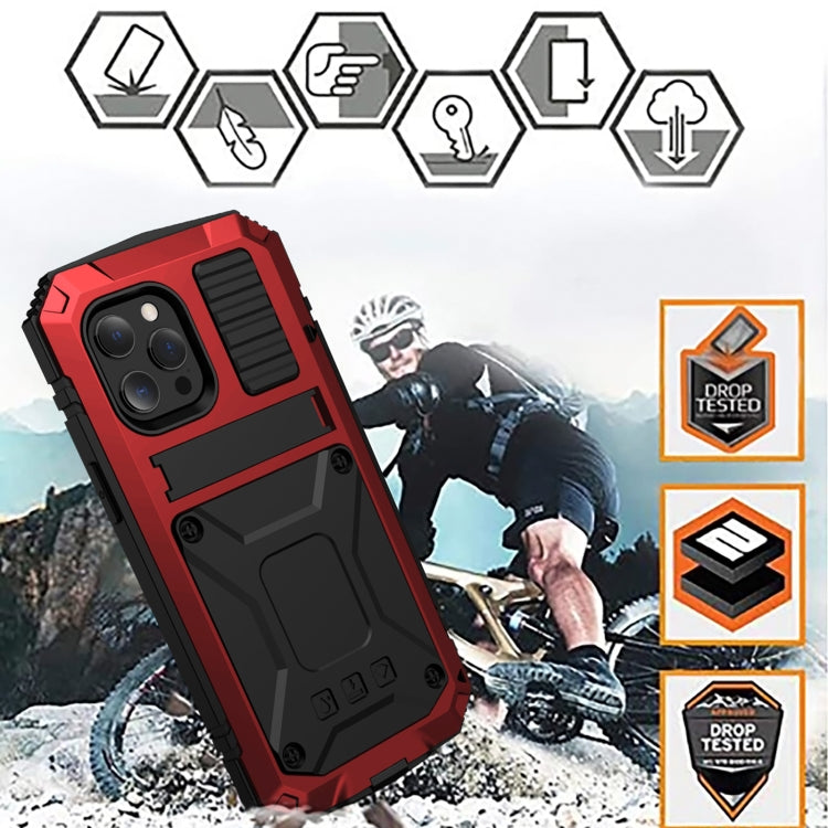 For iPhone 13 Pro Max R-JUST Shockproof Waterproof Dust-proof Metal + Silicone Protective Case with Holder (Red) - iPhone 13 Pro Max Cases by R-JUST | Online Shopping South Africa | PMC TechLife | Buy Now Pay Later Mobicred