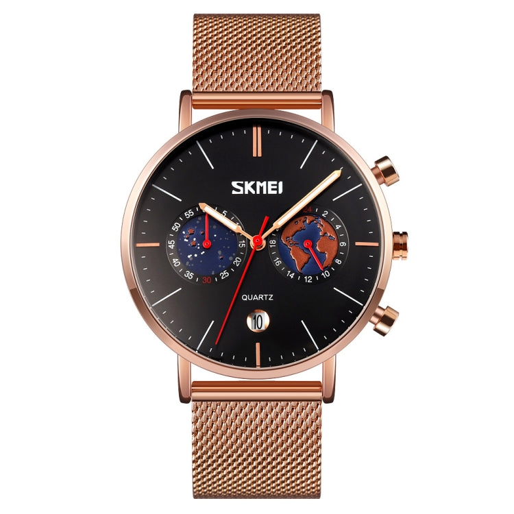 SKMEI 9231 Men Map Pattern Calendar Stopwatch Stainless Steel Strap Quartz Watch(Black) - free shipping - PMC TechLife - Order now!