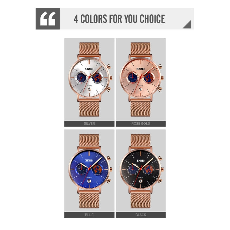 SKMEI 9231 Men Map Pattern Calendar Stopwatch Stainless Steel Strap Quartz Watch(Blue) - free shipping - PMC TechLife - Order now!