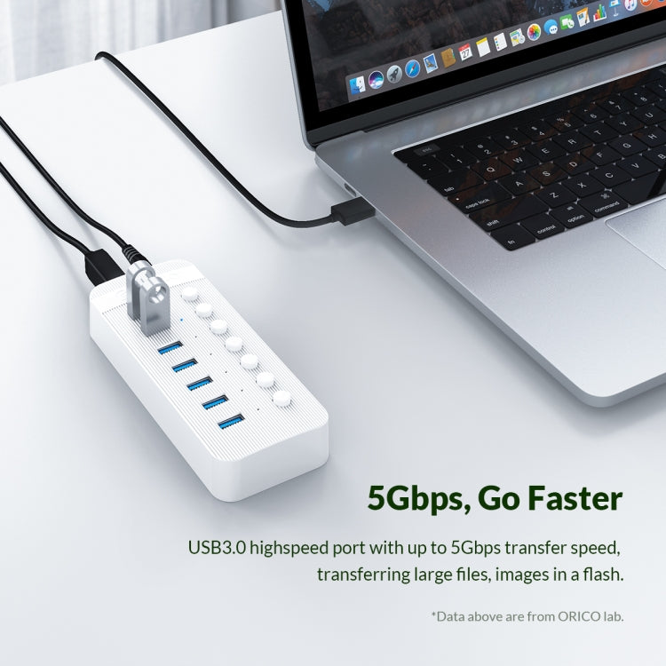 ORICO CT2U3-10AB-WH 10 In 1 Plastic Stripes Multi-Port USB HUB with Individual Switches, US Plug(White) - USB 3.0 HUB by ORICO | Online Shopping South Africa | PMC Jewellery | Buy Now Pay Later Mobicred