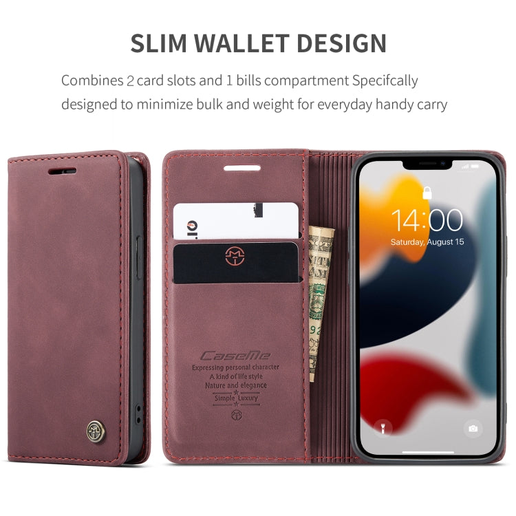 For iPhone 13 CaseMe-013 Multifunctional Retro Frosted Horizontal Flip Leather Case with Card Slot & Holder & Wallet(Wine Red) - iPhone 13 Cases by CaseMe | Online Shopping South Africa | PMC Jewellery | Buy Now Pay Later Mobicred