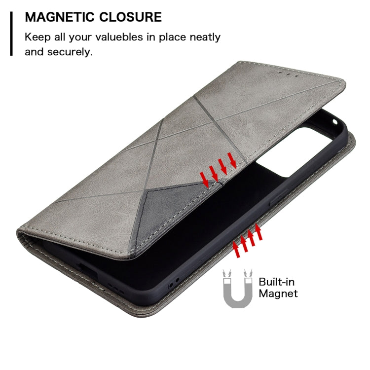 For OPPO Reno6 Rhombus Texture Horizontal Flip Magnetic Leather Case with Holder & Card Slots(Grey) - OPPO Cases by PMC Jewellery | Online Shopping South Africa | PMC Jewellery | Buy Now Pay Later Mobicred