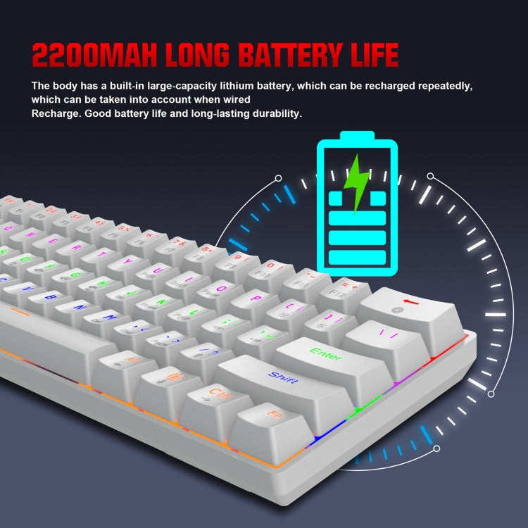 HXSJ L800 61 Keys Bluetooth 5.0 / 2.4G Wireless / Type-C Wired Three Modes Blue Shaft Mechanical Keyboard(White) - free shipping - PMC Jewellery - Order now!