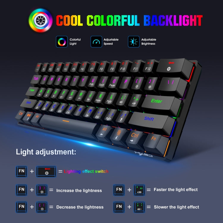 HXSJ L800 61 Keys Bluetooth 5.0 / 2.4G Wireless / Type-C Wired Three Modes Blue Shaft Mechanical Keyboard(Black) - free shipping - PMC Jewellery - Order now!