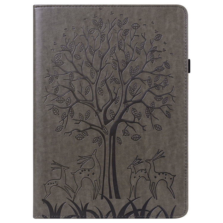 For Huawei MediaPad M5 lite Tree & Deer Pattern Pressed Printing Horizontal Flip PU Leather Case with Holder & Card Slots(Grey) - Huawei by PMC TechLife | Online Shopping South Africa | PMC TechLife | Buy Now Pay Later Mobicred