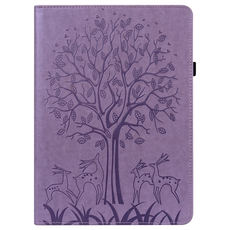 For Lenovo M10 TB-X505L Tree & Deer Pattern Pressed Printing Horizontal Flip PU Leather Case with Holder & Card Slots(Purple) - Lenovo by PMC TechLife | Online Shopping South Africa | PMC TechLife | Buy Now Pay Later Mobicred