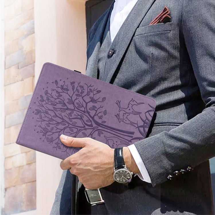 For Lenovo M10 TB-X505L Tree & Deer Pattern Pressed Printing Horizontal Flip PU Leather Case with Holder & Card Slots(Purple) - Lenovo by PMC TechLife | Online Shopping South Africa | PMC TechLife | Buy Now Pay Later Mobicred