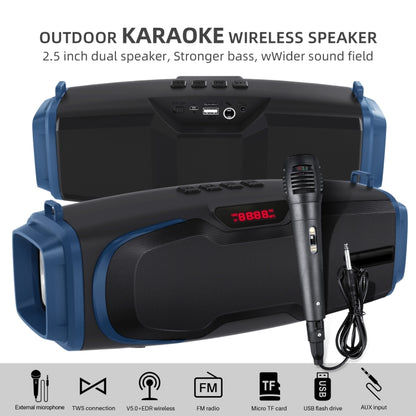 New Rixing NR-6012M Bluetooth 5.0 Portable Outdoor Karaoke Wireless Bluetooth Speaker with Microphone & Shoulder Strap(Blue) - Desktop Speaker by NewRixing | Online Shopping South Africa | PMC Jewellery | Buy Now Pay Later Mobicred