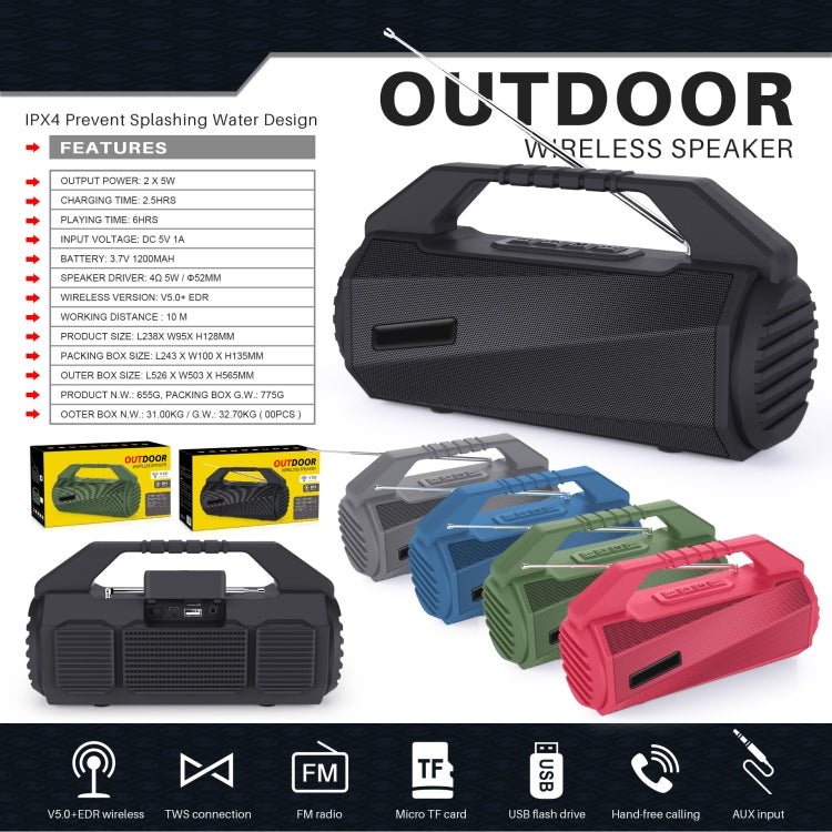 NewRixing NR-4025FM Outdoor Splash-proof Water Portable Bluetooth Speaker, Support Hands-free Call / TF Card / FM / U Disk(Green) - Desktop Speaker by NewRixing | Online Shopping South Africa | PMC Jewellery | Buy Now Pay Later Mobicred