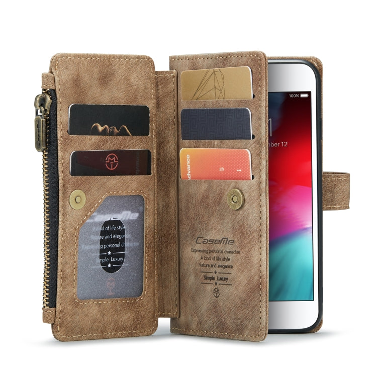 For iPhone SE 2022 / SE 2020 / 8 / 7 / 6 CaseMe-C30 PU + TPU Multifunctional Horizontal Flip Leather Case with Holder & Card Slot & Wallet & Zipper Pocke(Brown) - iPhone SE 2022 / 2020 / 8 / 7 Cases by CaseMe | Online Shopping South Africa | PMC Jewellery