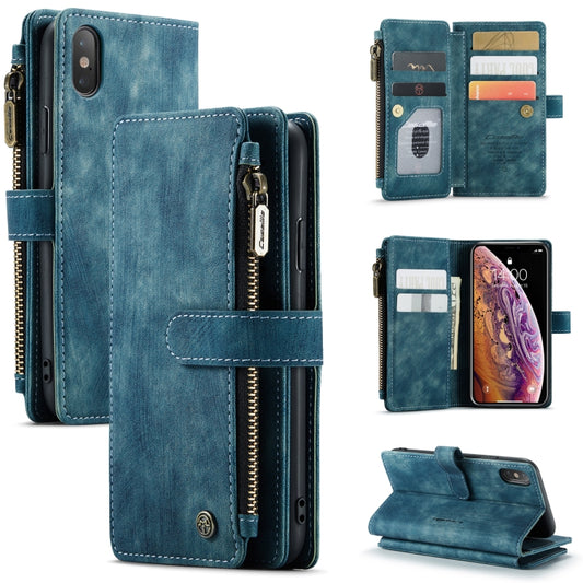 For iPhone X / XS CaseMe-C30 PU + TPU Multifunctional Horizontal Flip Leather Case with Holder & Card Slot & Wallet & Zipper Pocket(Blue) - More iPhone Cases by CaseMe | Online Shopping South Africa | PMC Jewellery | Buy Now Pay Later Mobicred