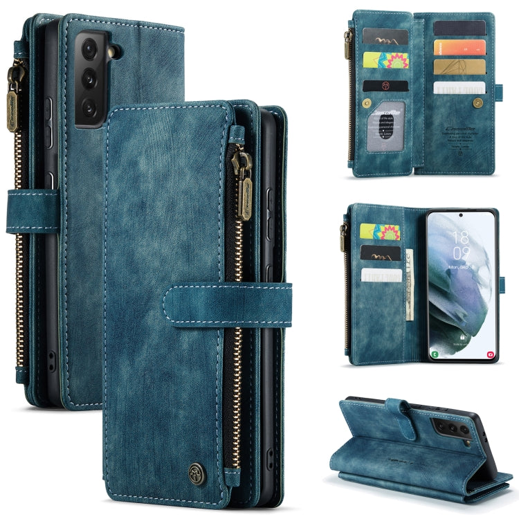 For Samsung Galaxy S21 FE CaseMe-C30 PU + TPU Multifunctional Horizontal Flip Leather Case with Holder & Card Slot & Wallet & Zipper Pocket(Blue) - Galaxy Phone Cases by CaseMe | Online Shopping South Africa | PMC Jewellery | Buy Now Pay Later Mobicred