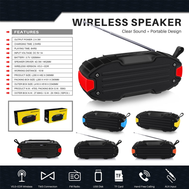 New Rixing NR-907FM TWS Outdoor Bluetooth Speaker Support Hands-free Call / FM with Handle & Antenna(Red) - Desktop Speaker by NewRixing | Online Shopping South Africa | PMC Jewellery | Buy Now Pay Later Mobicred