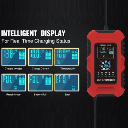 FOXSUR 10A 12V 7-segment Motorcycle / Car Smart Battery Charger, Plug Type:EU Plug(Red) - Battery Charger by FOXSUR | Online Shopping South Africa | PMC Jewellery | Buy Now Pay Later Mobicred