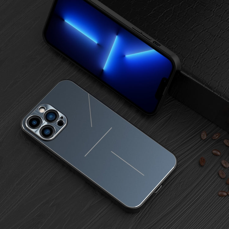For iPhone 12 Pro Max R-JUST RJ-52 3-Line Style Metal TPU Shockproof Protective Case(Blue) - iPhone 12 Pro Max Cases by R-JUST | Online Shopping South Africa | PMC TechLife | Buy Now Pay Later Mobicred