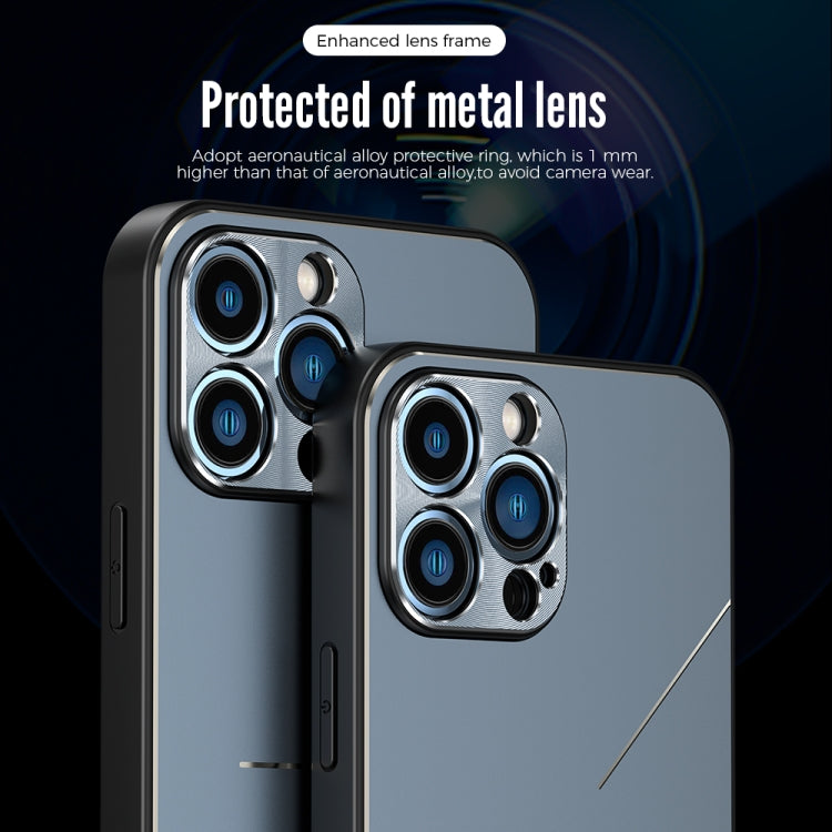 For iPhone 12 Pro Max R-JUST RJ-52 3-Line Style Metal TPU Shockproof Protective Case(Blue) - iPhone 12 Pro Max Cases by R-JUST | Online Shopping South Africa | PMC TechLife | Buy Now Pay Later Mobicred