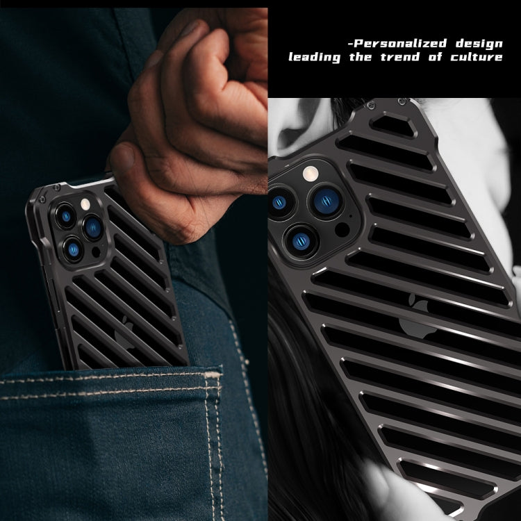 For iPhone 13 R-JUST RJ-50 Hollow Breathable Armor Metal Shockproof Protective Case(Silver Grey) - free shipping - PMC TechLife - Order now!